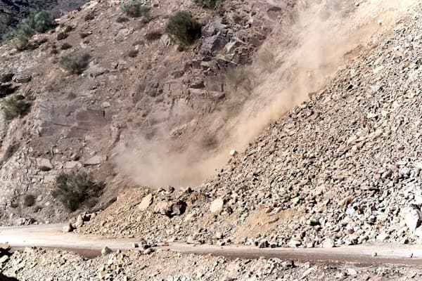 Landslide blocking road
